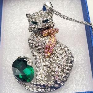 Cat  rhinestone brooch/ necklace